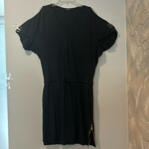 Armani Jeans black cotton mini dress with rubber band waist and right side zip